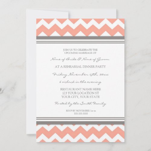 Coral Grey Chevron Rehearsal Dinner Party Custom Invitations