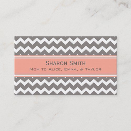 Coral Grey Chevron Retro Mom Calling Cards Business Cards