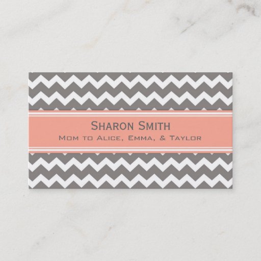 Customizable Coral Grey Chevron Retro Mom Calling Cards Business Cards