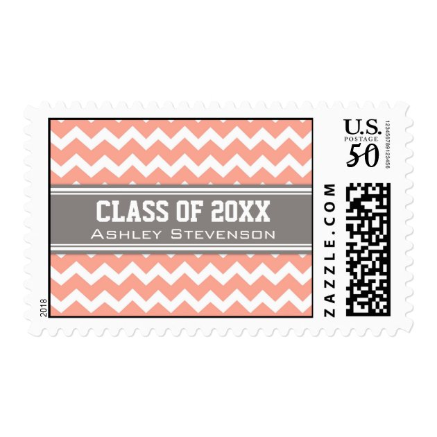 Coral Grey Chevrons Graduation Custom Name Stamps