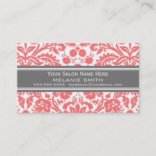 Coral Grey Damask Salon Appointment Cards