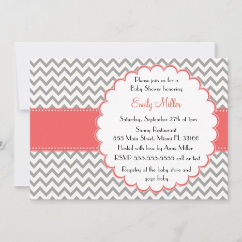 Coral Grey Invitation Purple Chevron Baby Shower