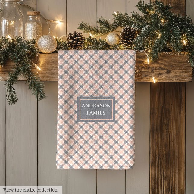 Coral Grey Kitchen Towel Classic Custom Name Look (Coral Grey Kitchen Towel Classic Custom Name Look)
