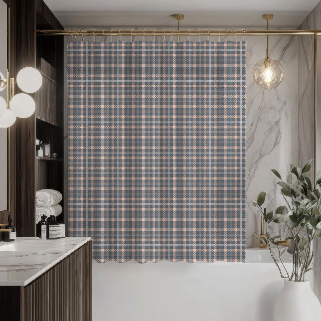 Coral Grey Plaid Curtain Modern Touch for Bath (Coral Grey Plaid Curtain Modern Touch for Bath)