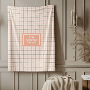 Coral Grey Plaid Throw Personalized Trendy Look Fleece Blanket