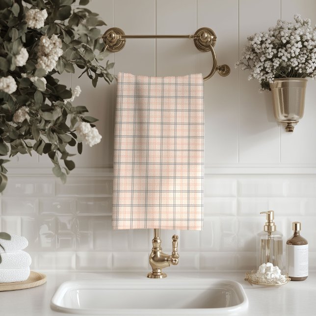 Coral Grey Plaid Towels Soft Modern Bathroom (Coral Grey Plaid Towels Soft Modern Bathroom)