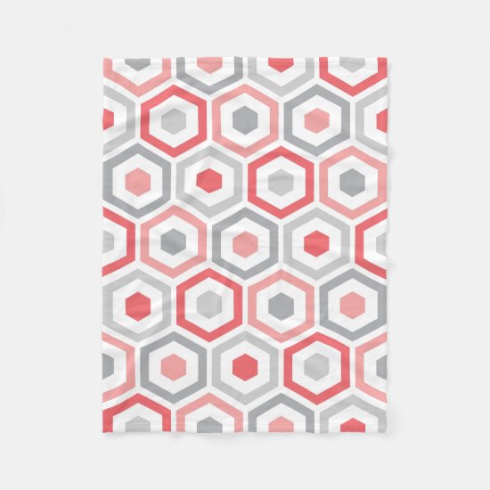 Coral Grey Retro Geometric Pattern Fleece Blanket
