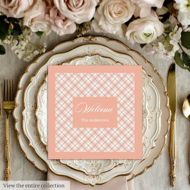 Coral Grey Table Napkins Custom Name Chic Design (Coral Grey Table Napkins Custom Name Chic Design)