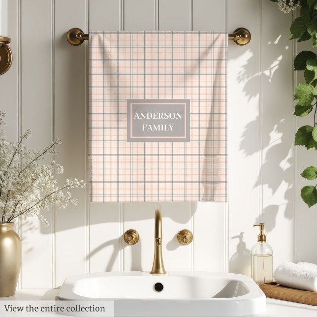 Coral Grey Tartan Towels Personalized Chic Set (Coral Grey Tartan Towels Personalized Chic Set)