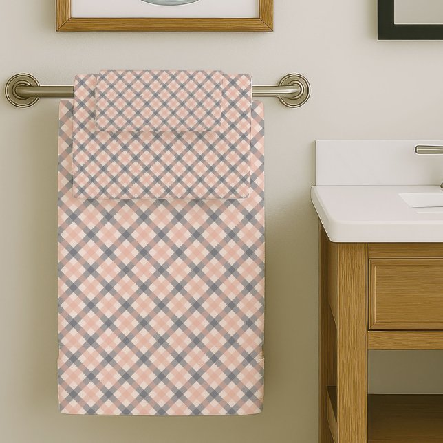 Coral Grey Tartan Towels Sleek and Stylish Look (Coral Grey Tartan Towels Sleek and Stylish Look)