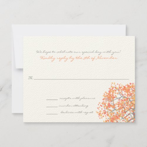 Coral Grey Tree Monogram Response Card Personalized Announcement