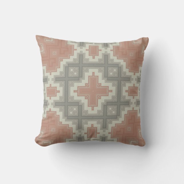 Coral Grey Tribal Pattern Outdoor Pillow (Front)