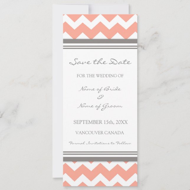 Coral Grey Wedding Save the Date Card (Front)