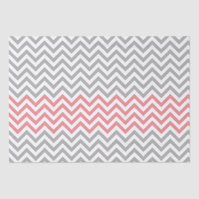 Coral Grey White Chevron Tissue Paper (Front)