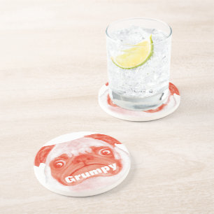 Coral Grumpy Puggy Drink Coaster