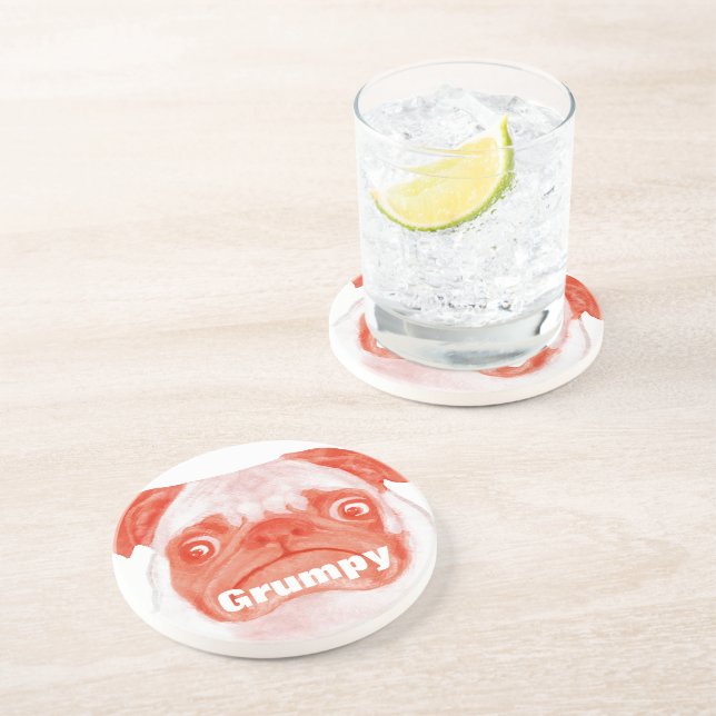 Coral Grumpy Puggy Drink Coaster (Side)