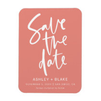Coral Handwritten Calligraphy Save the Date Magnet