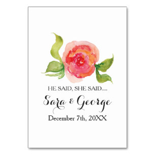 Coral He said, She said bridal shower game card