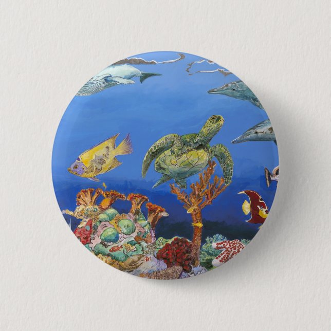 coral head pinback button (Front)