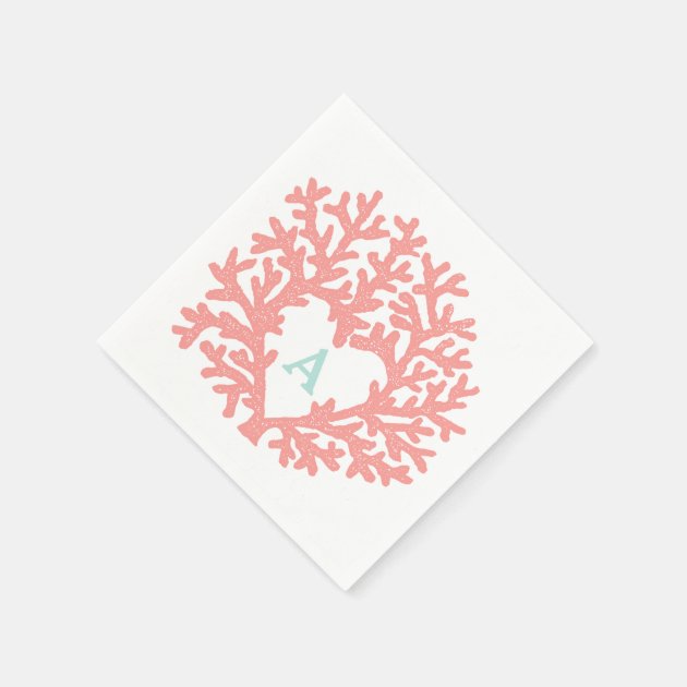 Coral Heart Aqua Beach Wedding Custom Napkin