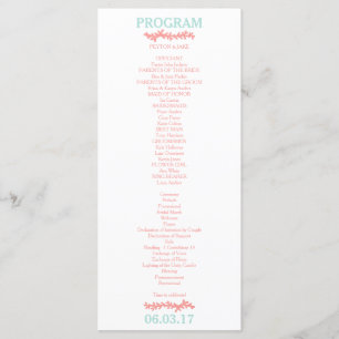 Coral Heart Aqua Beach Wedding Program