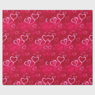 Coral Heart Grid: Simple Scattered Sweetness Wrapping Paper
