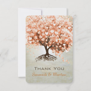 Coral Heart Leaf Tree Wedding Thank You