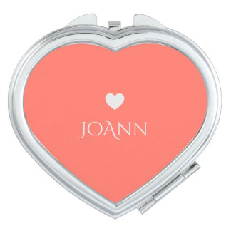 Coral Heart Wedding Compact Mirror