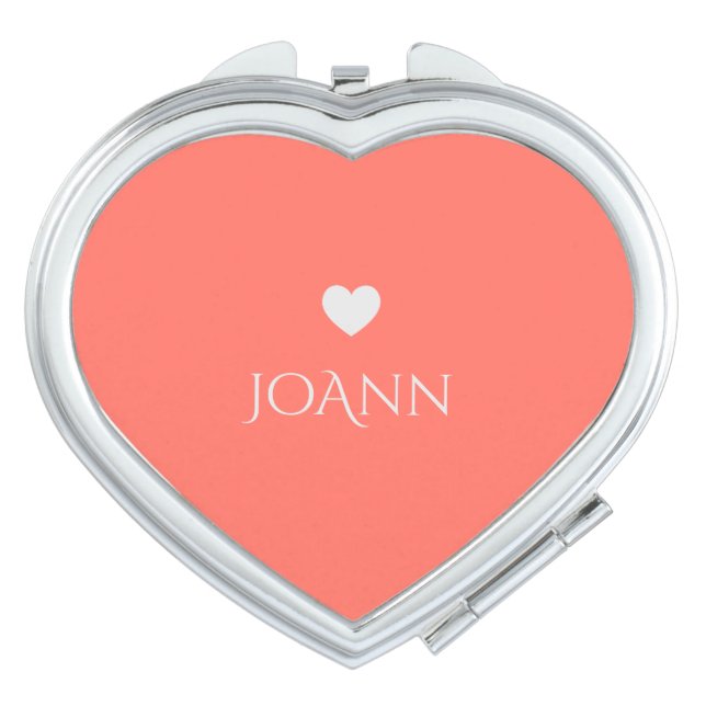 Coral Heart Wedding Compact Mirror (Front)