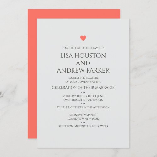 Coral Heart Wedding Invitation