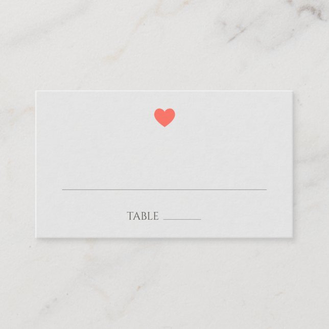Coral Heart Wedding Place Card (Front)