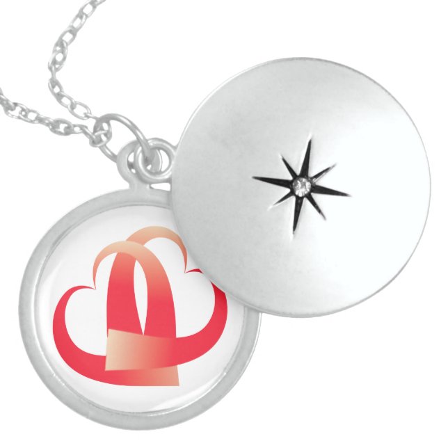 coral hearts hugging locket necklace (Front)