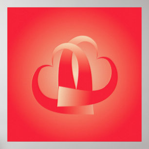 coral hearts hugging poster