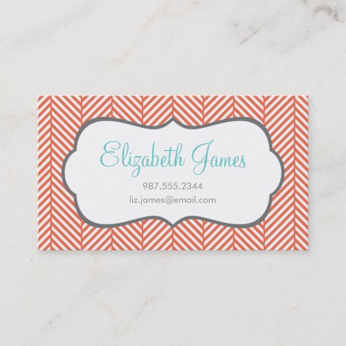 Coral Herringbone Business Card Template