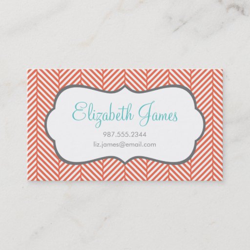 Customizable Coral Herringbone Business Card Template