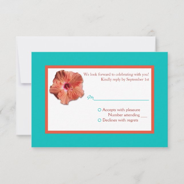 Coral Hibiscus and Aqua II Reply Card (Front)