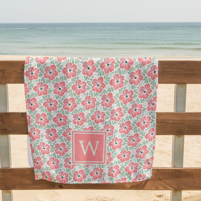 Coral Hibiscus Monogram Beach Towel (Creator Uploaded)