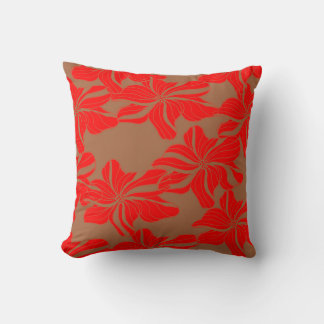 Coral Hibiscus Throw Pillow