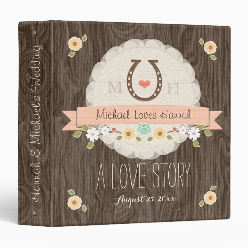 CORAL HORSESHOE HEART WESTERN WEDDING BINDER