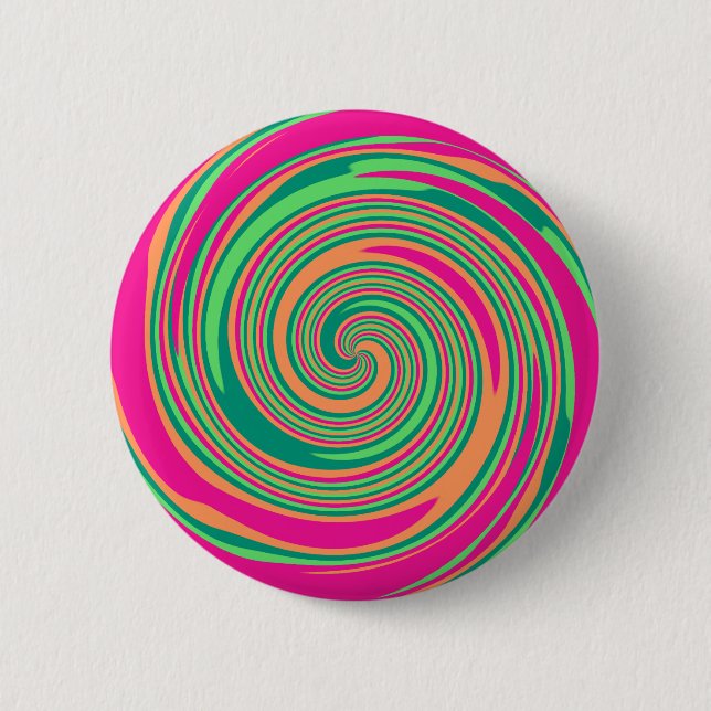 Coral Hot Pink Green Whirlpool Swirl Lollipop Desi Pinback Button (Front)