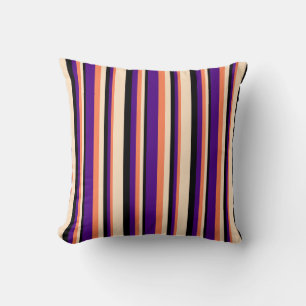 Coral, Indigo, Black & Bisque Colored Pattern Throw Pillow