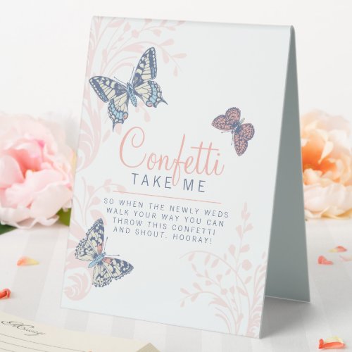 Coral inked butterflies wedding confetti sign 