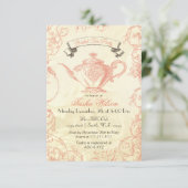 Coral Ivory Roses vintage Bridal Tea Invites (Standing Front)