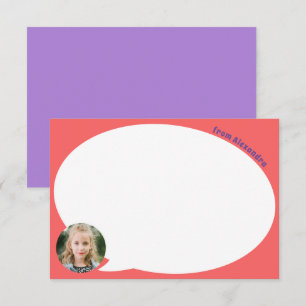 Coral Kid Photo and Speech Bubble Thank You Card