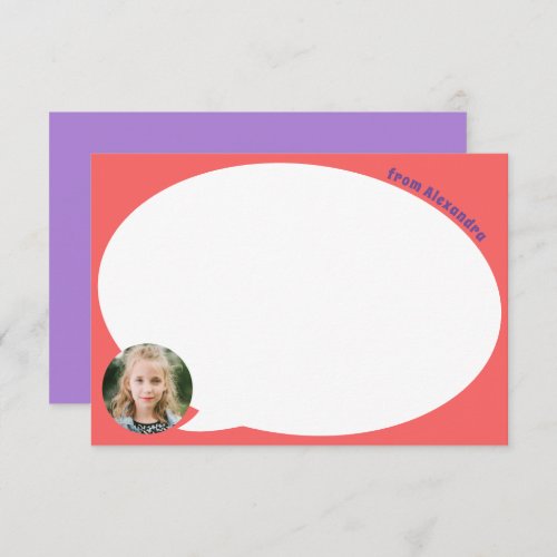 Coral Kid Photo and Speech Bubble Thank You Card