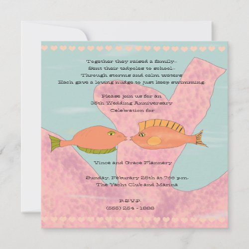 Coral &amp; Kissing Fish 35th Anniversary Invitation