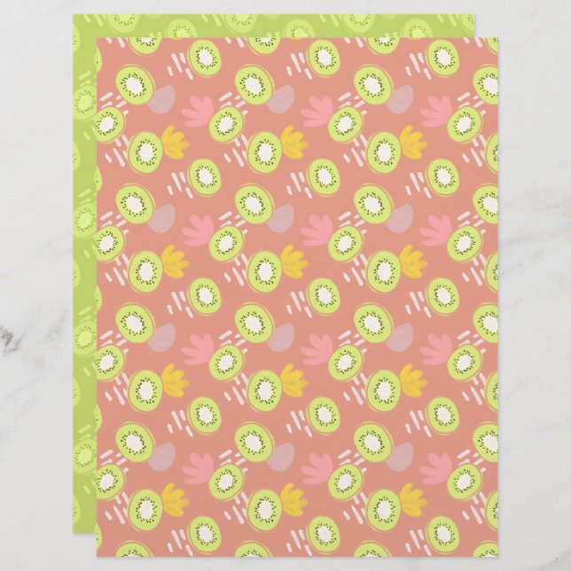 Coral Kiwi Scrapbook Paper (Front/Back)