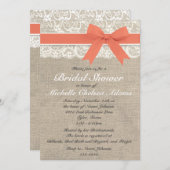 Coral Lace Burlap Bridal Shower Invitation (Front/Back)