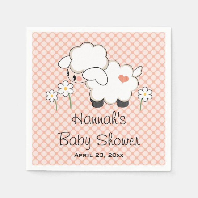 Coral Lamb Baby Shower Napkins (Front)