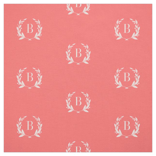 Coral Laurel Wreath Monogram Fabric (Swatch)